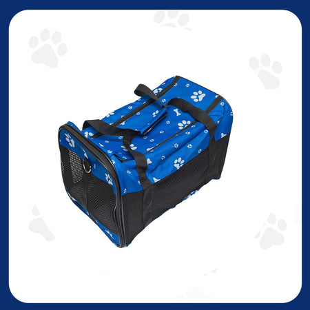 Pawfect Essentials™ CozyBone Carrier - Plush Travel Den for Paws on the Go (Blue w/ Bone)