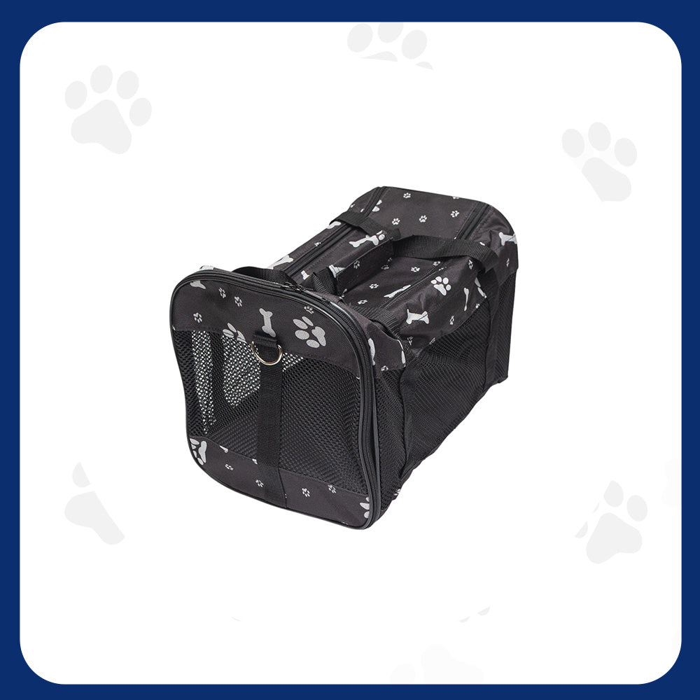 Pawfect Essentials™ CozyBone Carrier - Plush Travel Den for Paws on the Go (Black w/ Bone)