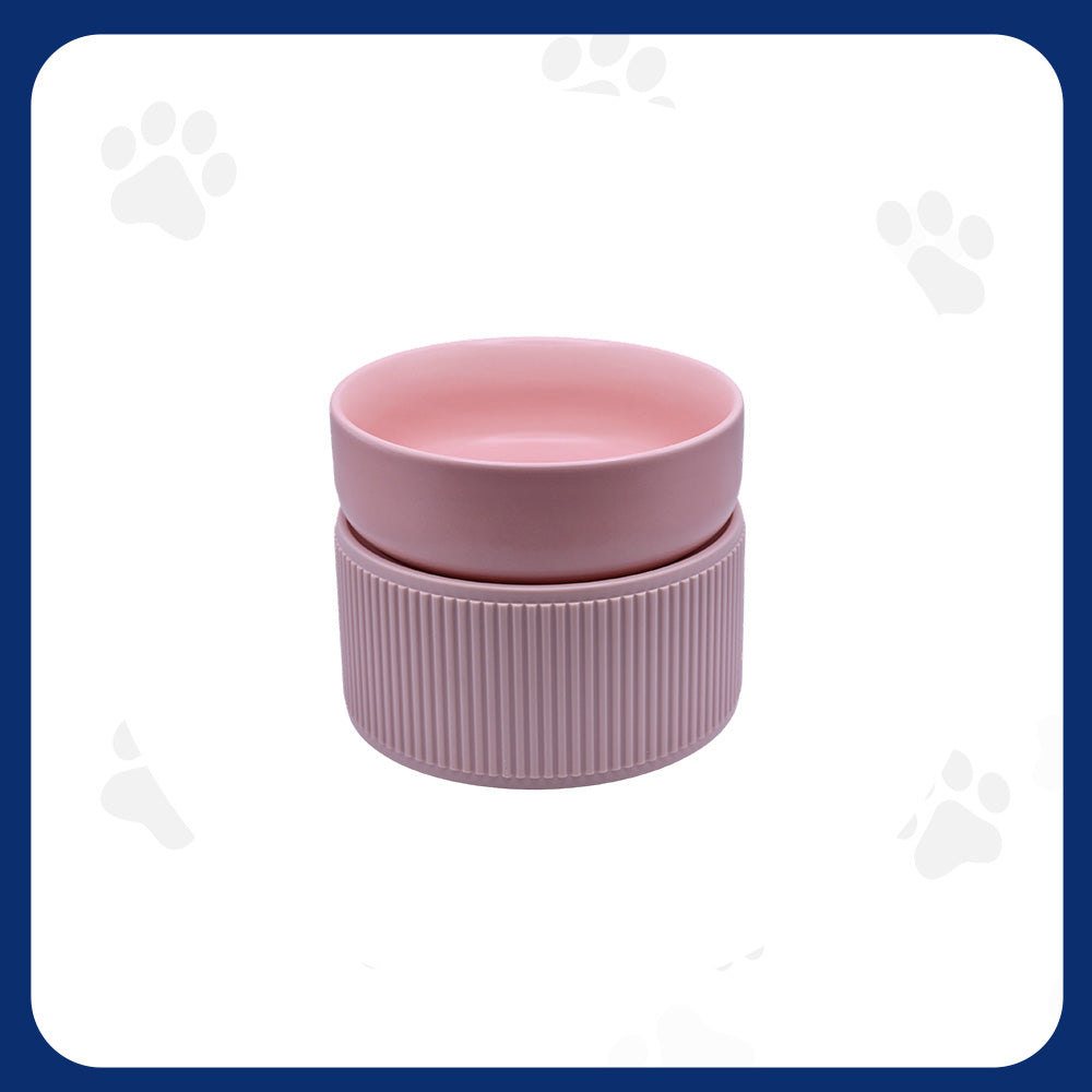 Pawfect Essentials™ Pink Ceramic Elevated Pet Bowl 2-pc (400ml)
