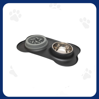 Pawfect Essentials™ BoneBuddy Dual Dish Tray – All-in-One Mealtime Station for Pets (Black)