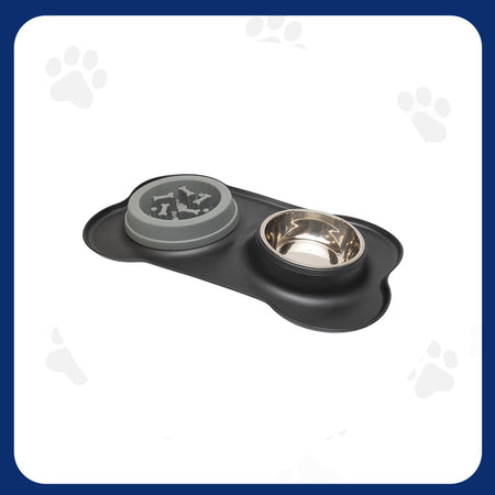 Pawfect Essentials™ BoneBuddy Dual Dish Tray – All-in-One Mealtime Station for Pets (Black)