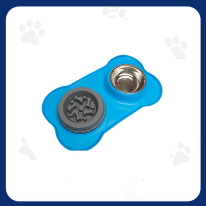 Pawfect Essentials™ BoneBuddy Dual Dish Tray – All-in-One Mealtime Station for Pets (Blue)