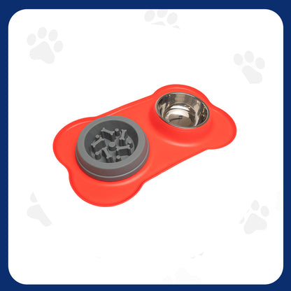 Pawfect Essentials™ BoneBuddy Dual Dish Tray – All-in-One Mealtime Station for Pets (Red)