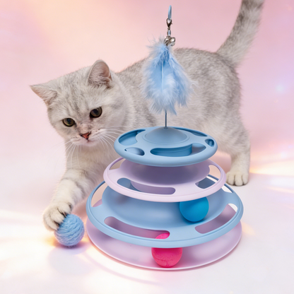 Pawfect Essentials™ 3-Tier ChaseTower + Teaser Wand – Interactive Bat & Swat Combo for Playful Cats (Blue 1)