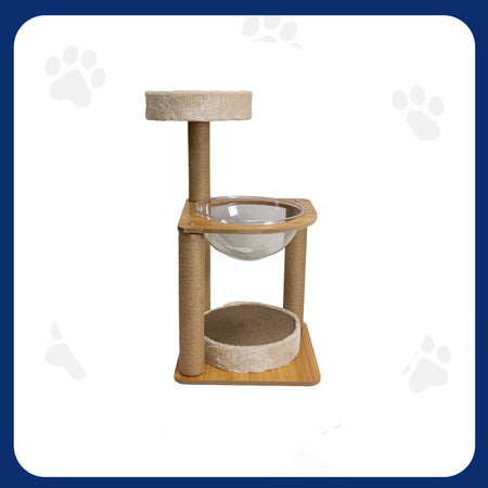 Pawfect Essentials™ Beige/Brown Sisal Cat Scratch Post with Peek-A-Boo Dish