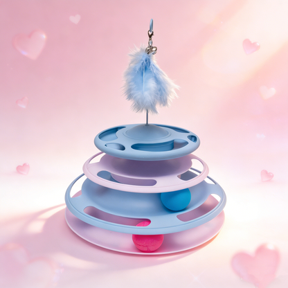 Pawfect Essentials™ 3-Tier ChaseTower + Teaser Wand – Interactive Bat & Swat Combo for Playful Cats (Blue 1)