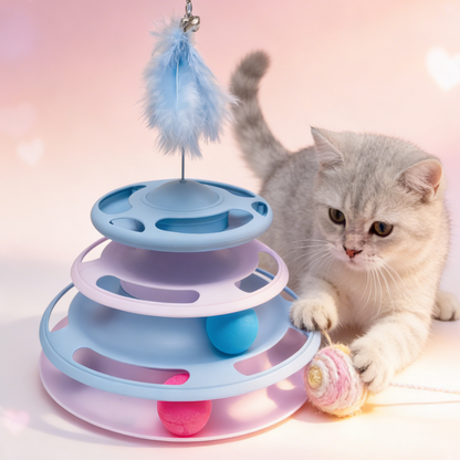 Pawfect Essentials™ 3-Tier ChaseTower + Teaser Wand – Interactive Bat & Swat Combo for Playful Cats (Blue 1)