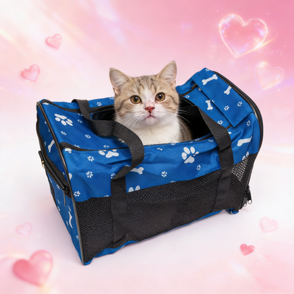 Pawfect Essentials™ CozyBone Carrier - Plush Travel Den for Paws on the Go (Blue w/ Bone)