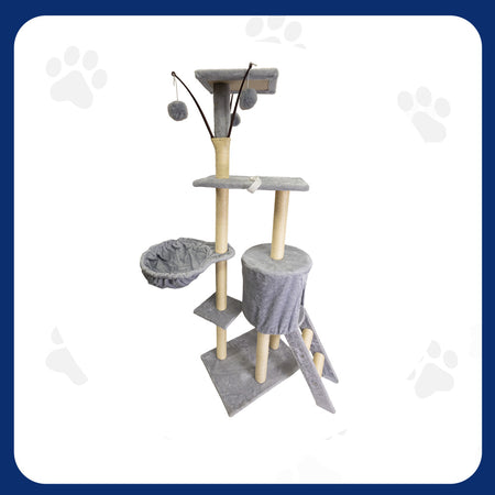 Pawfect Essentials™ Beige/Silver Large Gray Plush Cat Tree