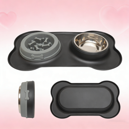 Pawfect Essentials™ BoneBuddy Dual Dish Tray – All-in-One Mealtime Station for Pets (Blue)