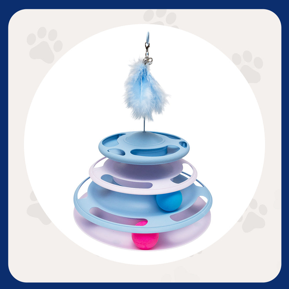 Pawfect Essentials™ 3-Tier ChaseTower + Teaser Wand – Interactive Bat & Swat Combo for Playful Cats (Blue 1)