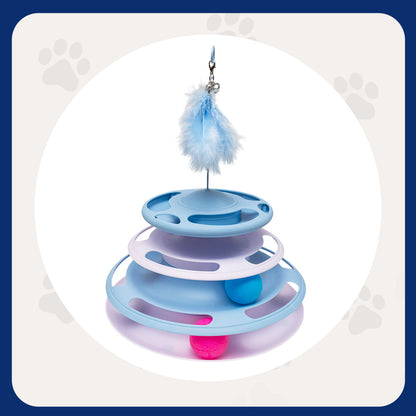 Pawfect Essentials™ 3-Tier ChaseTower + Teaser Wand – Interactive Bat & Swat Combo for Playful Cats (Blue 1)