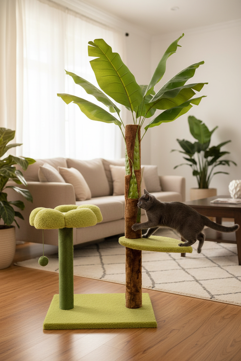 Pawfect Essentials™ Banana Tree Sissal & Plush Cat Scratch Post