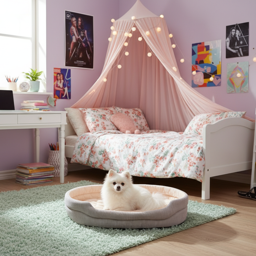 Pawfect Essentials™ Light Pink & Gray Cat/Small Dog Bed (M)