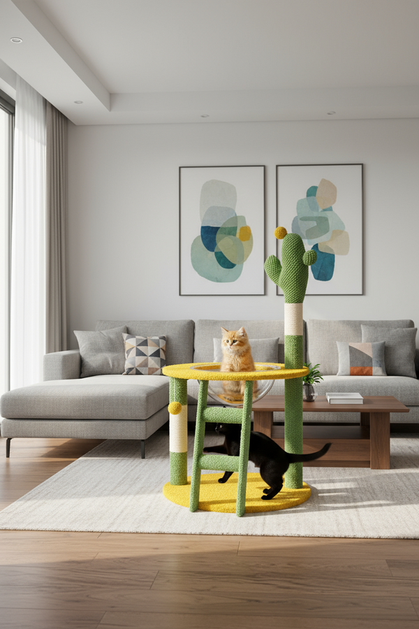 Pawfect Essentials™ Soft Plush Cactus Cat Scratch Post Play Center