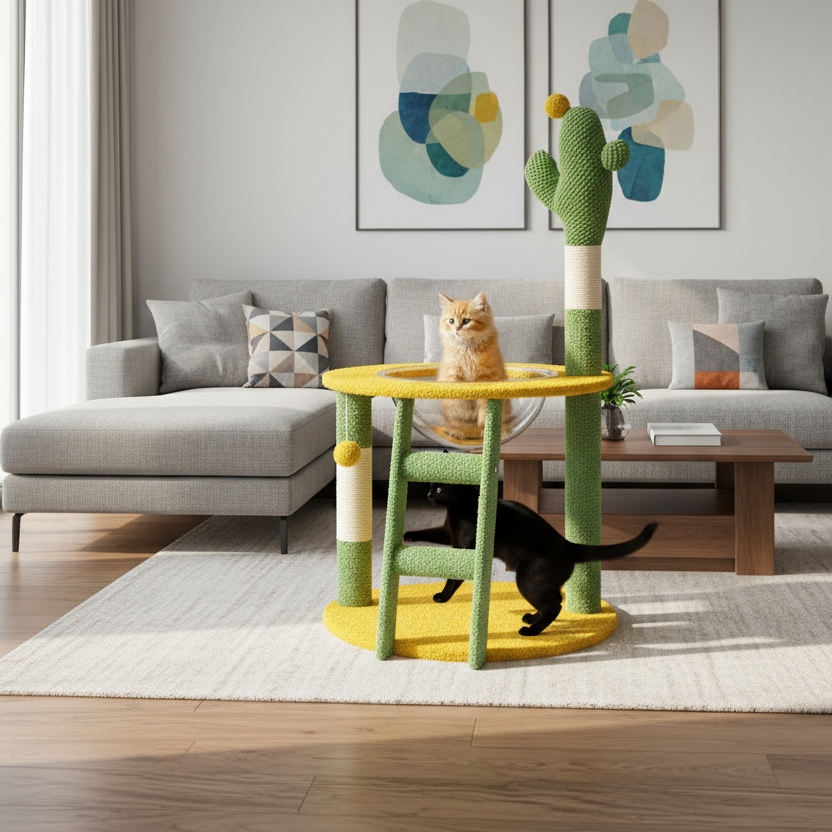 Pawfect Essentials™ Soft Plush Cactus Cat Scratch Post Play Center