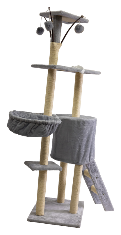 Pawfect Essentials™ Beige/Silver Large Gray Plush Cat Tree