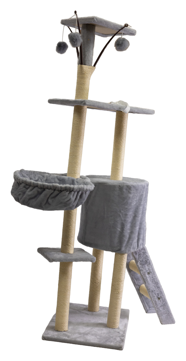 Pawfect Essentials™ Beige/Silver Large Gray Plush Cat Tree