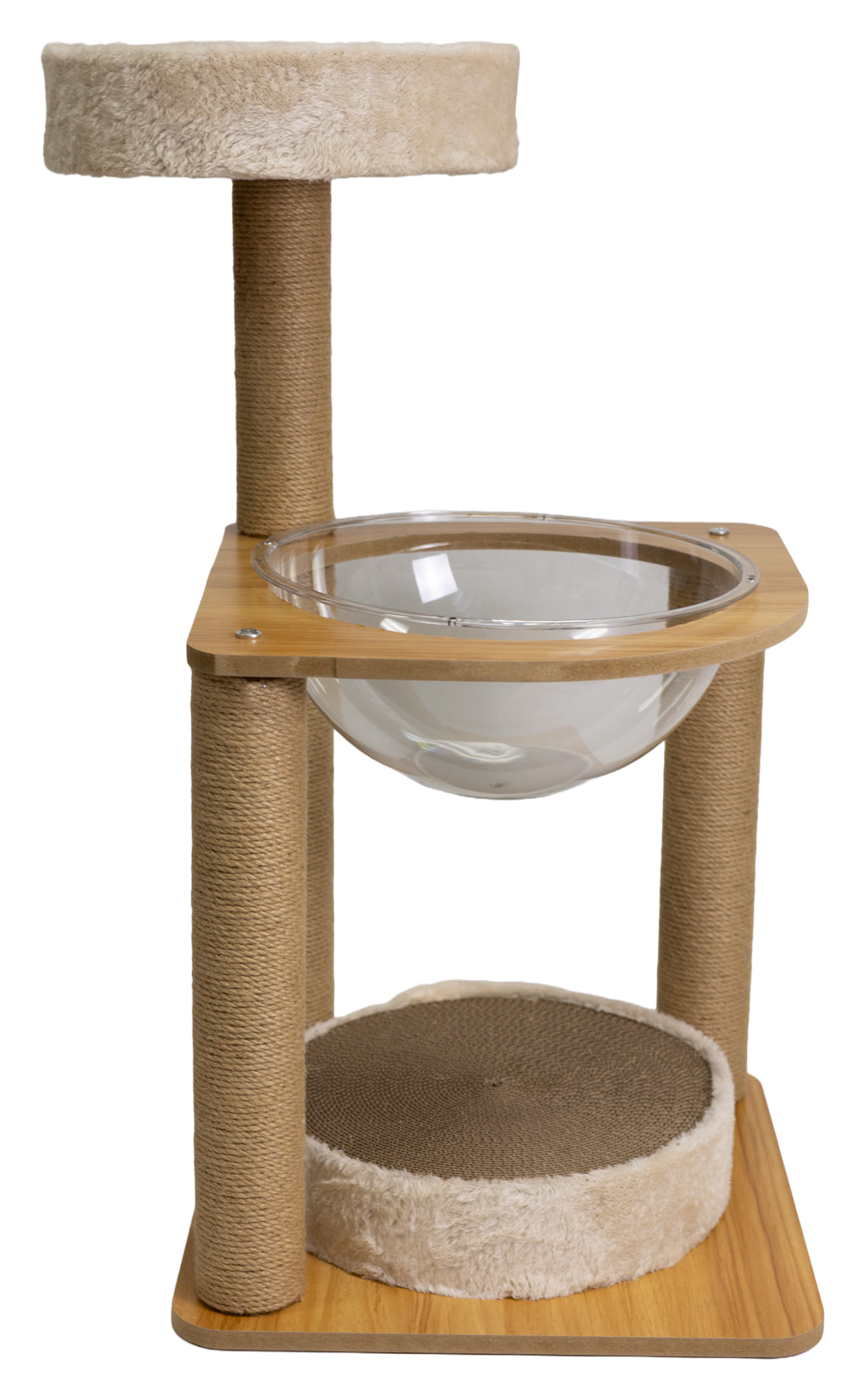 Pawfect Essentials™ Beige/Brown Sisal Cat Scratch Post with Peek-A-Boo Dish