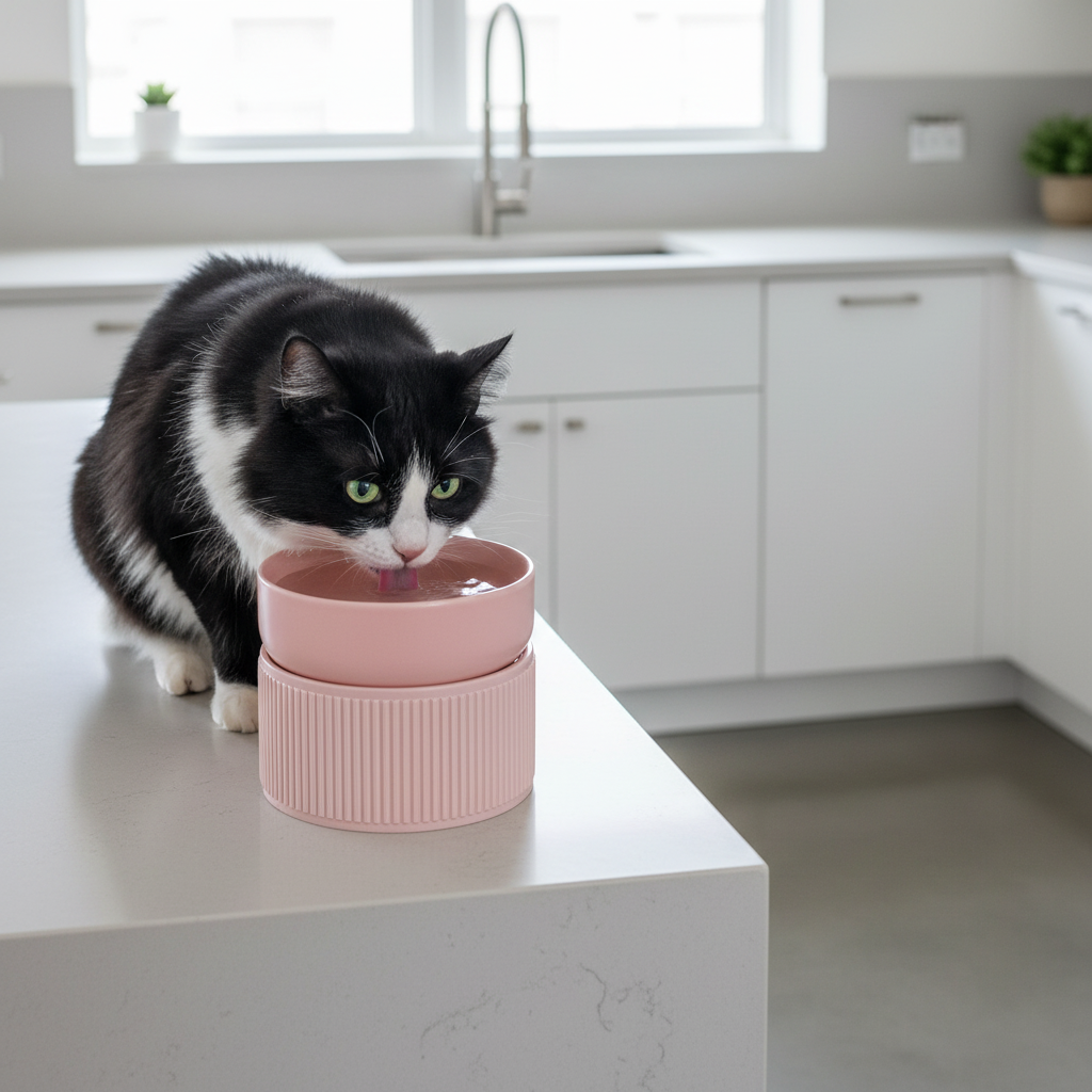 Pawfect Essentials™ Pink Ceramic Elevated Pet Bowl 2-pc (400ml)