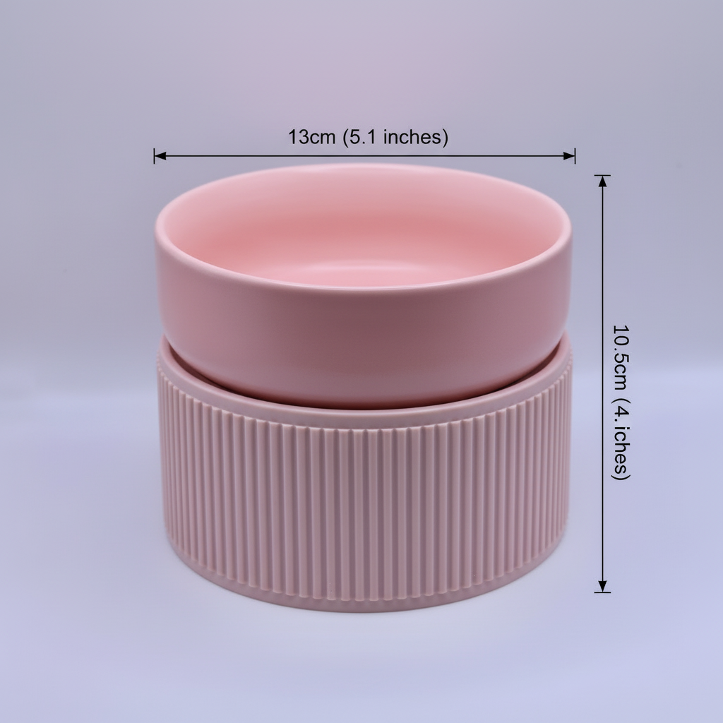 Pawfect Essentials™ Pink Ceramic Elevated Pet Bowl 2-pc (400ml)