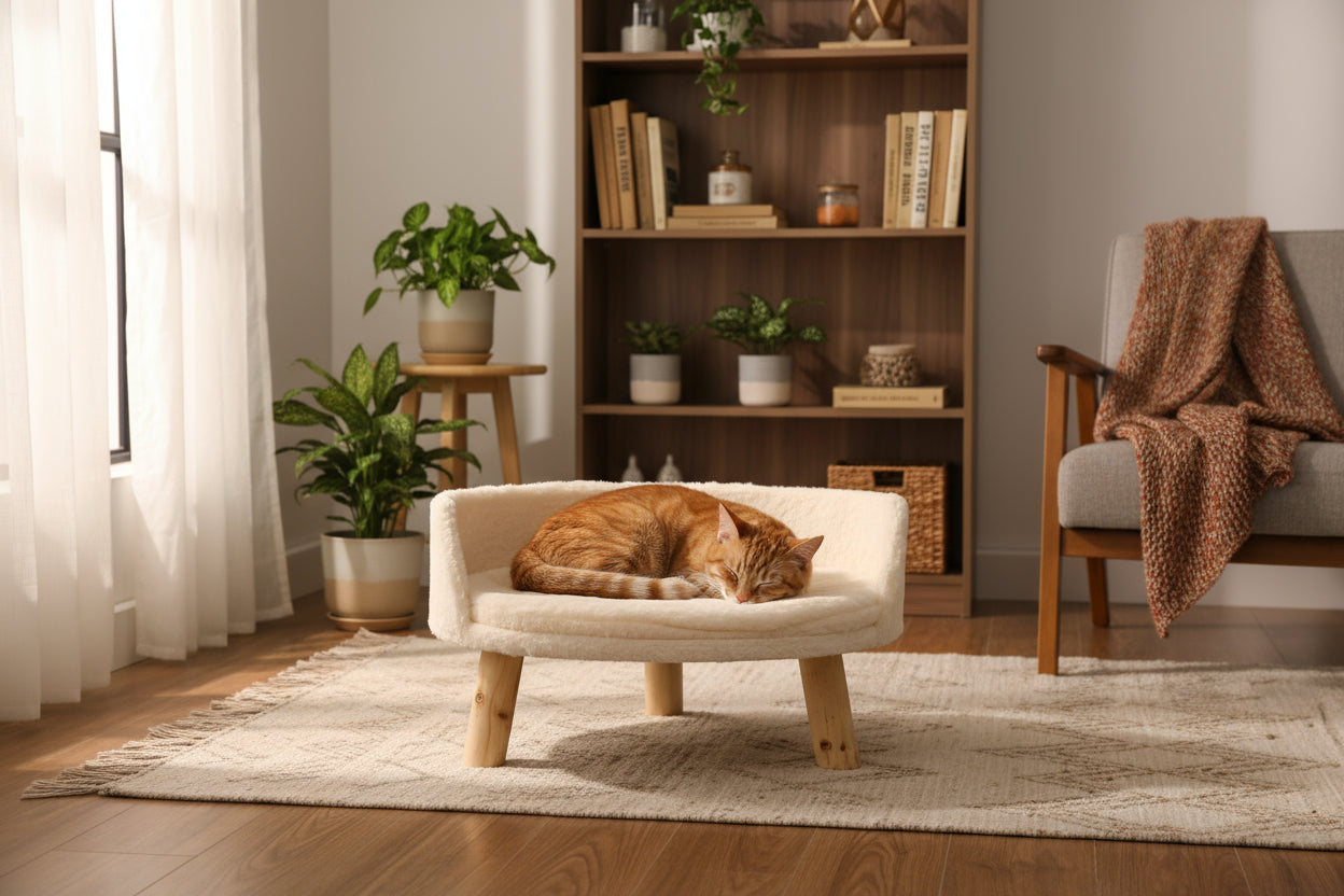 Pawfect Essentials™ Plush Pet Sofa Bed with Wooden Legs