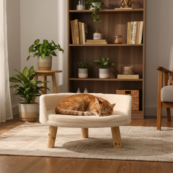 Pawfect Essentials™ Plush Pet Sofa Bed with Wooden Legs
