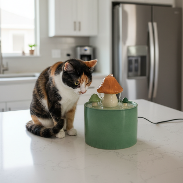 Ceramic Mushroom Pet Water Fountain with Filter & USB Pump