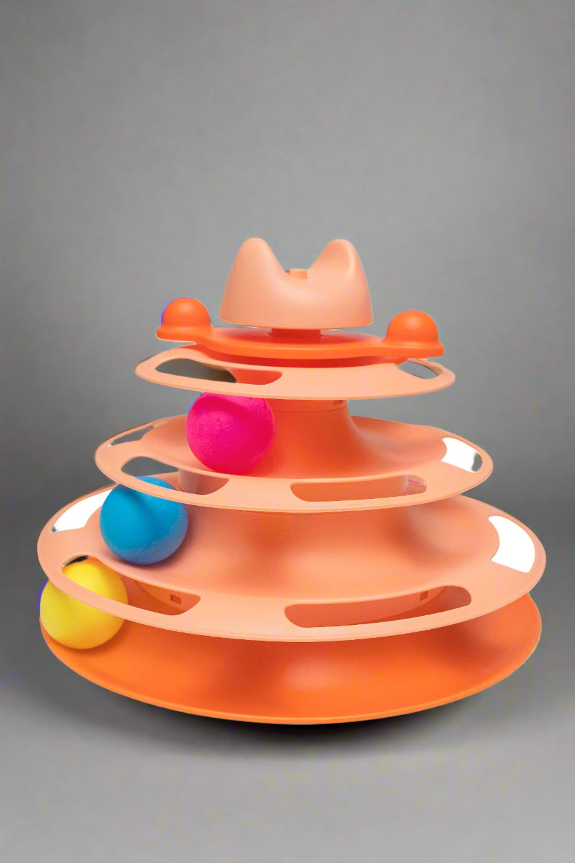 Pawfect Essentials™ 3-Tier Cat Ball Tower - Ultimate Chase & Swat Playground (Orange 1)