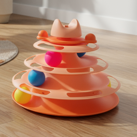 Pawfect Essentials™ 3-Tier Cat Ball Tower - Ultimate Chase & Swat Playground (Orange 1)