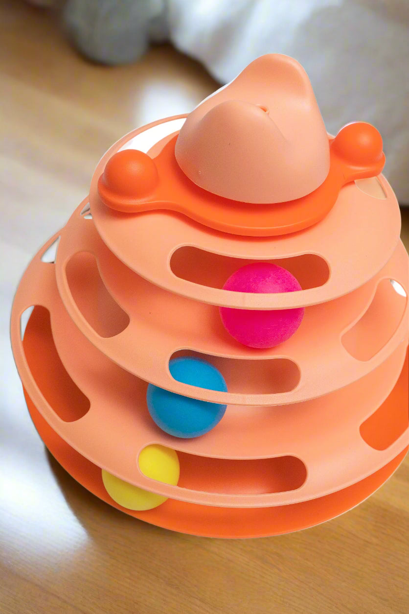 Pawfect Essentials™ 3-Tier Cat Ball Tower - Ultimate Chase & Swat Playground (Orange 1)