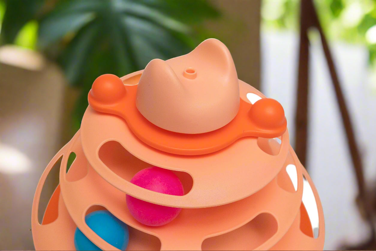 Pawfect Essentials™ 3-Tier Cat Ball Tower - Ultimate Chase & Swat Playground (Orange 1)