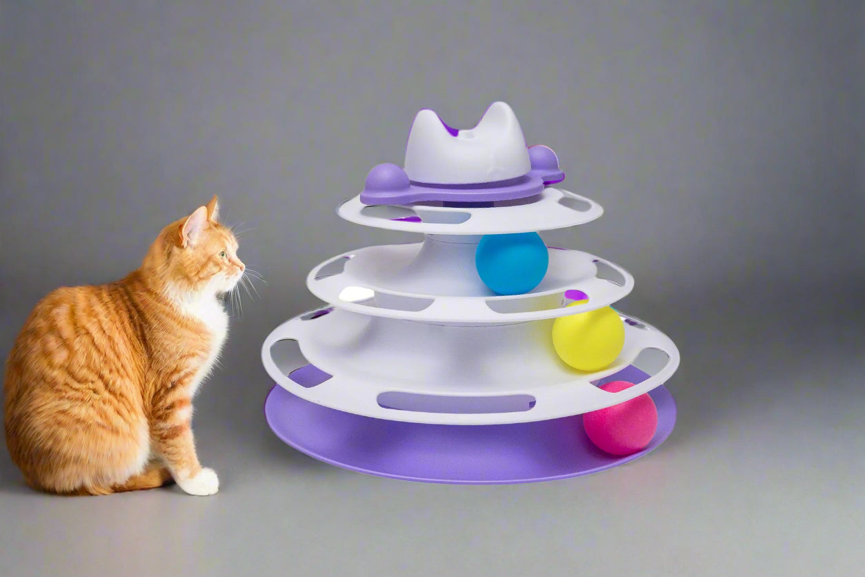 Pawfect Essentials™ 3-Tier Cat Ball Tower - Ultimate Chase & Swat Playground (Purple 2)