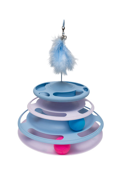 Pawfect Essentials™ 3-Tier ChaseTower + Teaser Wand – Interactive Bat & Swat Combo for Playful Cats (Blue 1)