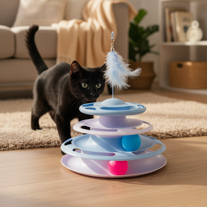 Pawfect Essentials™ 3-Tier ChaseTower + Teaser Wand – Interactive Bat & Swat Combo for Playful Cats (Blue 1)