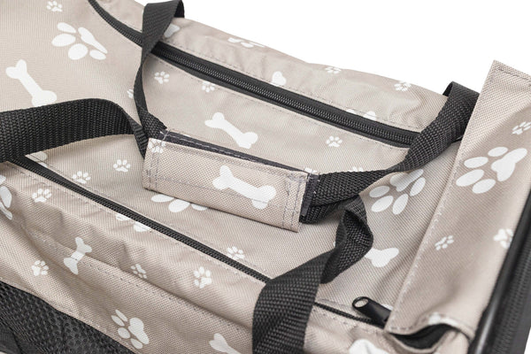 Pawfect Essentials™ CozyBone Carrier - Plush Travel Den for Paws on the Go (Grey w/ Bone)