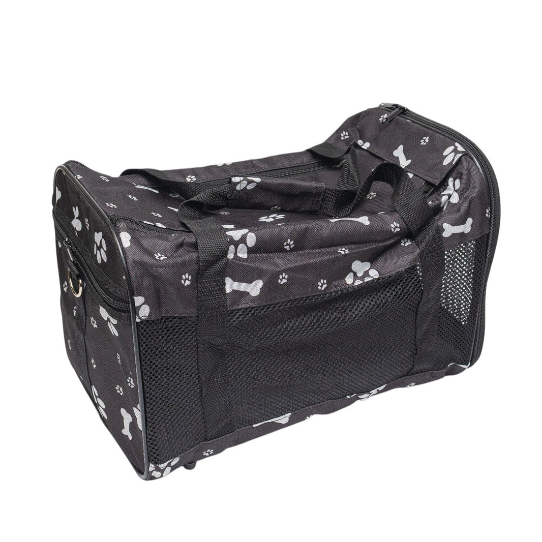 Pawfect Essentials™ CozyBone Carrier - Plush Travel Den for Paws on the Go (Black w/ Bone)