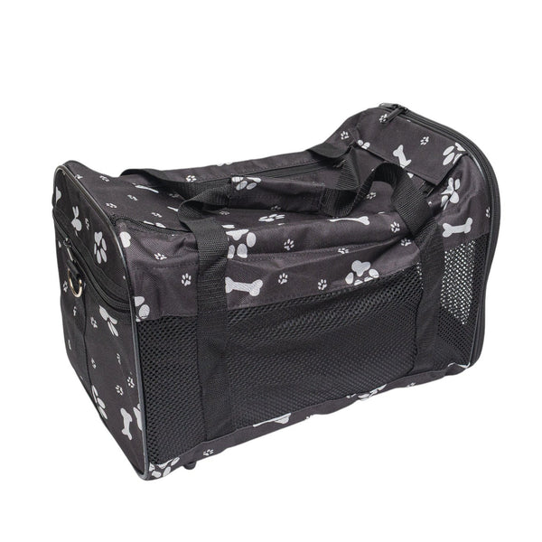 Pawfect Essentials™ CozyBone Carrier - Plush Travel Den for Paws on the Go (Black w/ Bone)