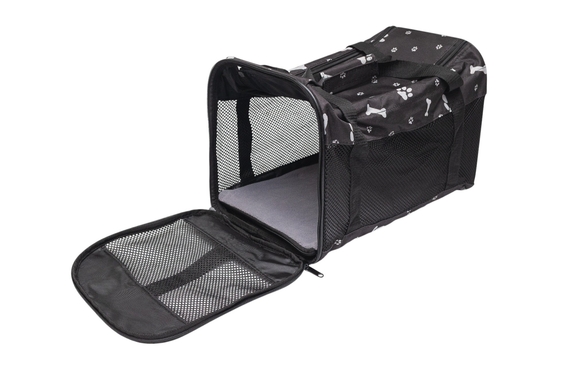 Pawfect Essentials™ CozyBone Carrier - Plush Travel Den for Paws on the Go (Black w/ Bone)