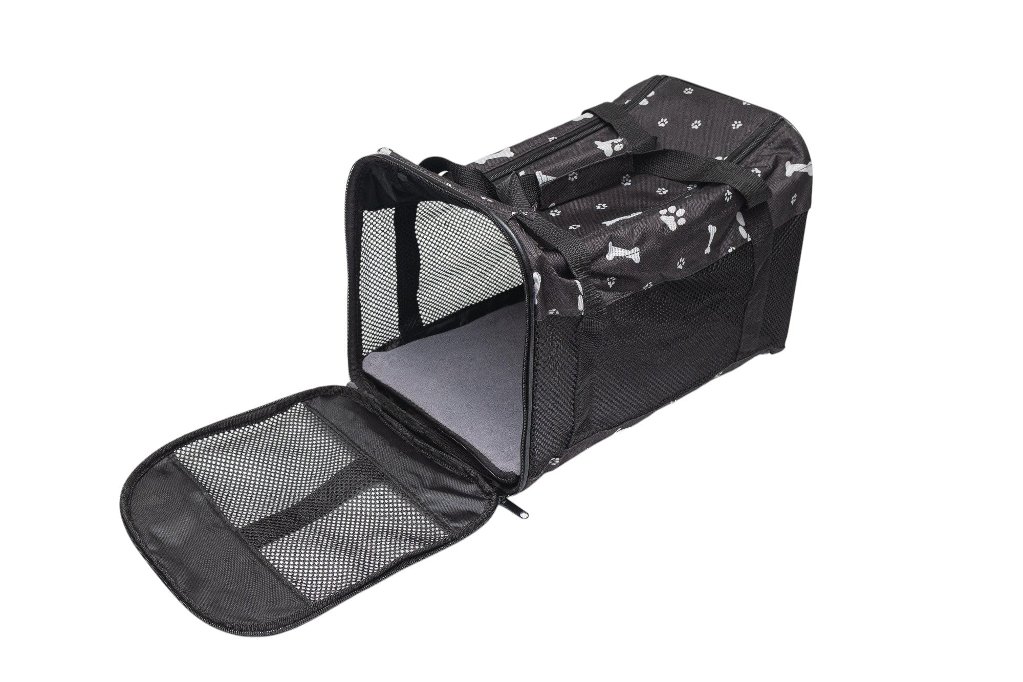 Pawfect Essentials™ CozyBone Carrier - Plush Travel Den for Paws on the Go (Black w/ Bone)
