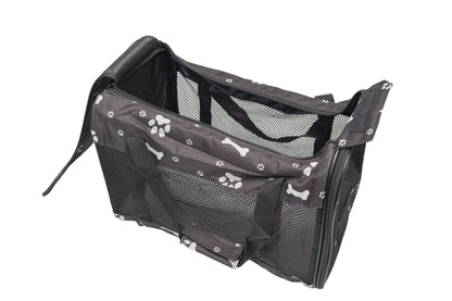 Pawfect Essentials™ CozyBone Carrier - Plush Travel Den for Paws on the Go (Black w/ Bone)