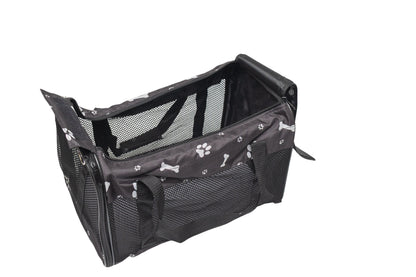 Pawfect Essentials™ CozyBone Carrier - Plush Travel Den for Paws on the Go (Black w/ Bone)