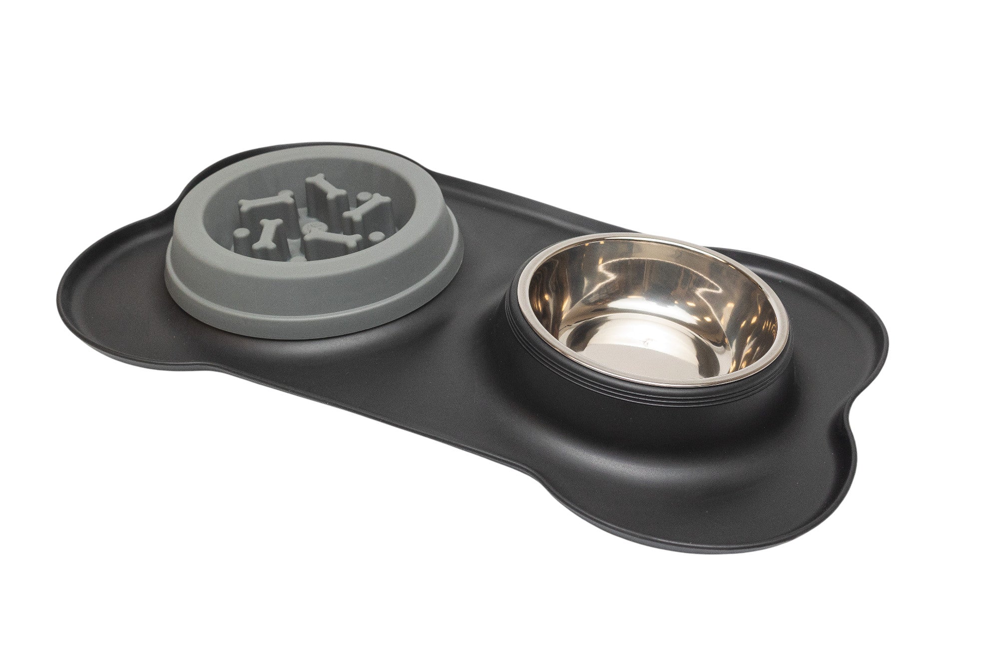 Pawfect Essentials™ BoneBuddy Dual Dish Tray – All-in-One Mealtime Station for Pets (Black)