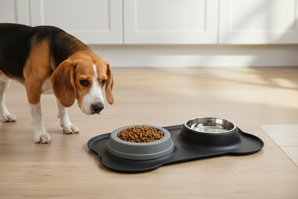 Pawfect Essentials™ BoneBuddy Dual Dish Tray – All-in-One Mealtime Station for Pets (Black)