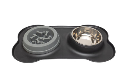 Pawfect Essentials™ BoneBuddy Dual Dish Tray – All-in-One Mealtime Station for Pets (Black)