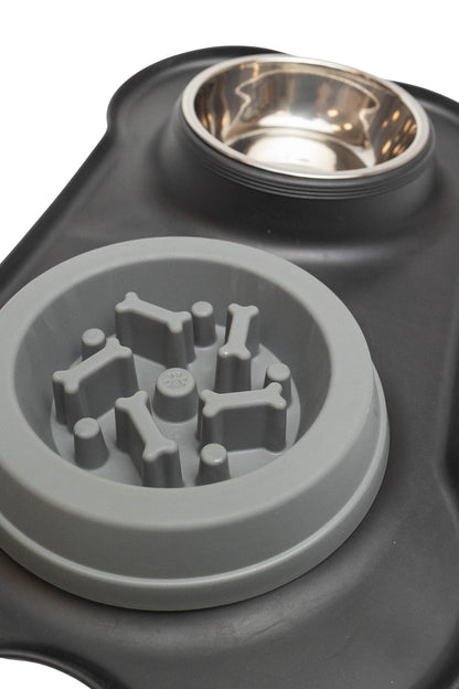 Pawfect Essentials™ BoneBuddy Dual Dish Tray – All-in-One Mealtime Station for Pets (Black)