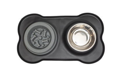 Pawfect Essentials™ BoneBuddy Dual Dish Tray – All-in-One Mealtime Station for Pets (Black)