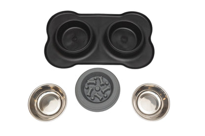 Pawfect Essentials™ BoneBuddy Dual Dish Tray – All-in-One Mealtime Station for Pets (Black)