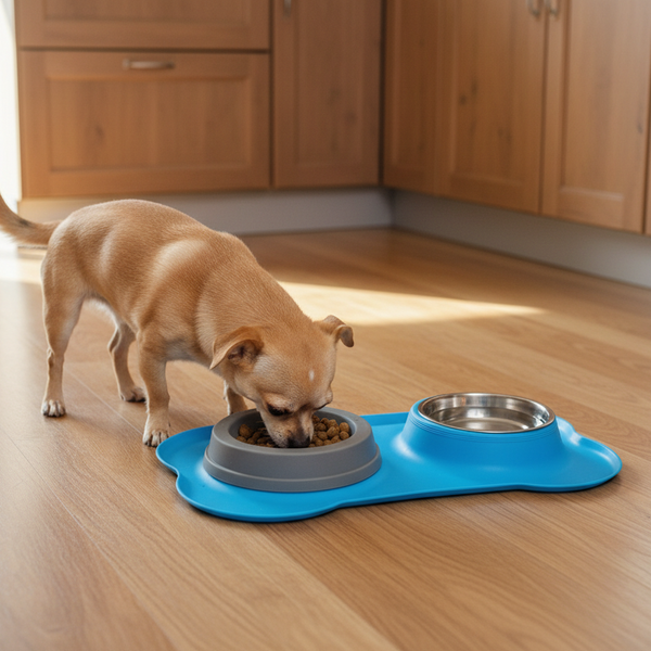 Pawfect Essentials™ BoneBuddy Dual Dish Tray – All-in-One Mealtime Station for Pets (Blue)