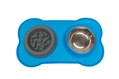 Pawfect Essentials™ BoneBuddy Dual Dish Tray – All-in-One Mealtime Station for Pets (Blue)